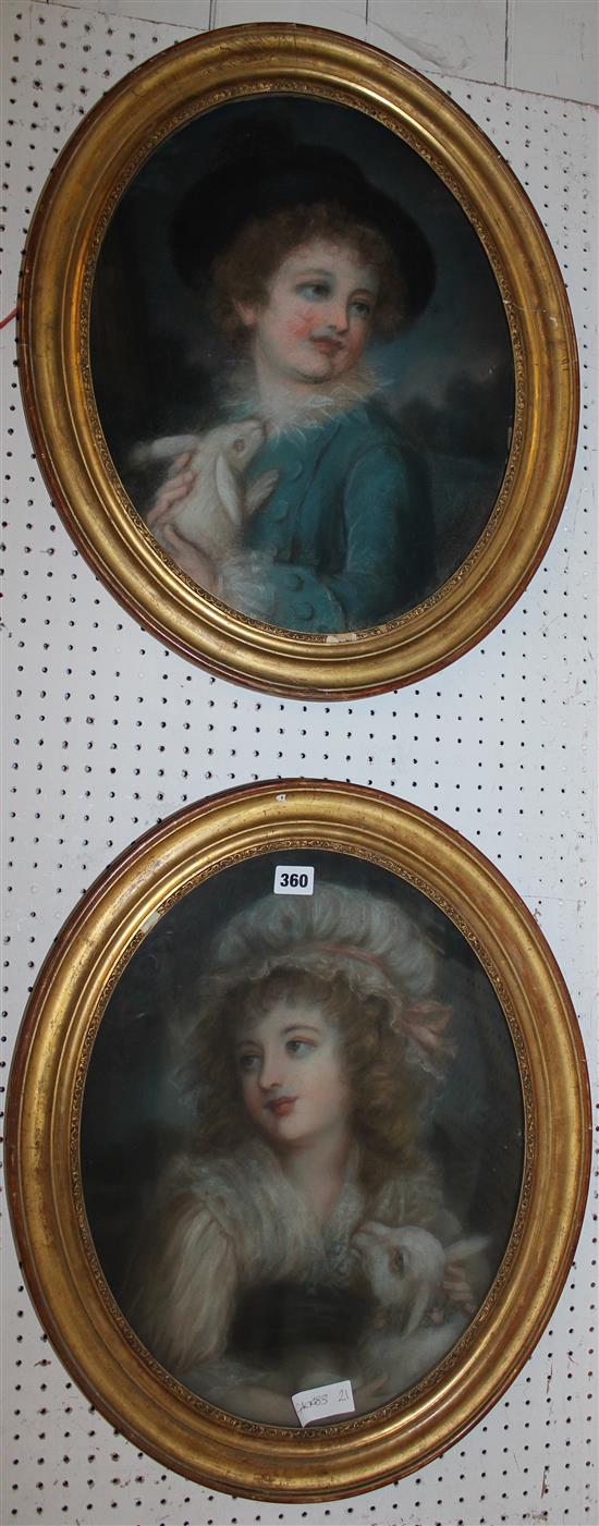 Pair of oval pastel portraits